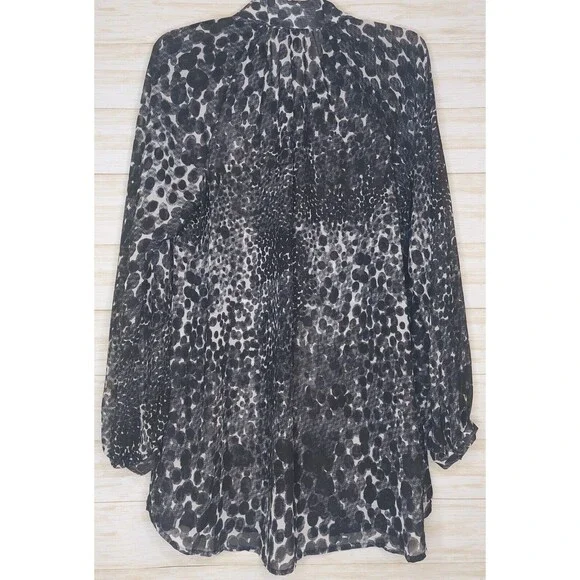 Cabi Womens Sheer Blouse Med. Black White Animal Print Button Front Long Sleeve - Picture 2 of 9